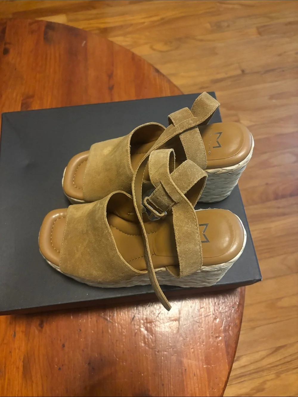 Marc Fisher Tan Suede Espadrille Wedge Sandals